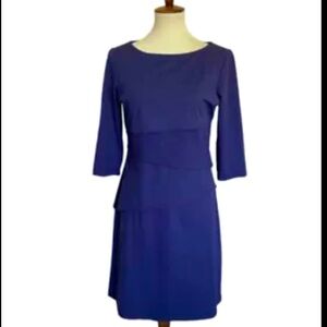 J McLaughlin Dress Navy Blue Layered Stretchy 3/4 Sleeve Small New